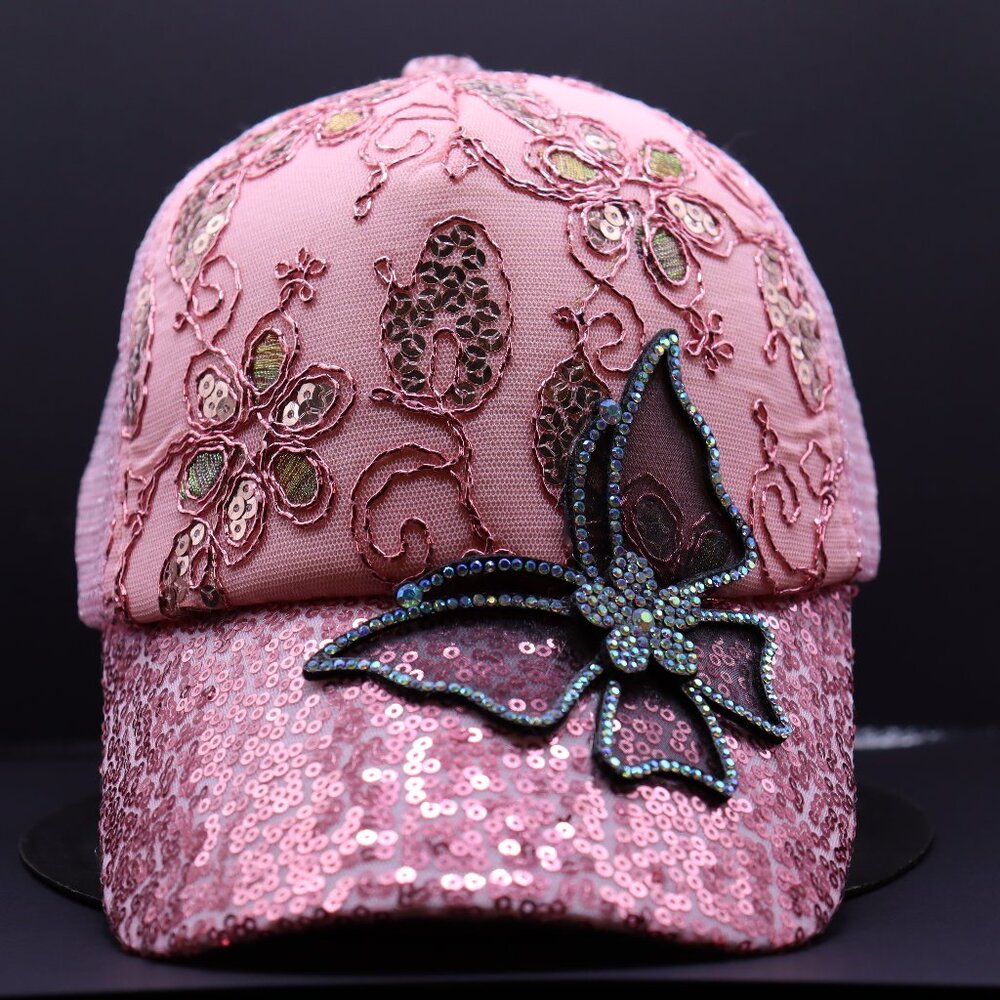 Pink Sequin Butterfly Cap – Extra Sparkle, All Style 💖 🦋